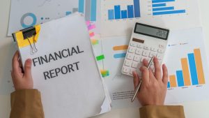 financial report with a calculator
